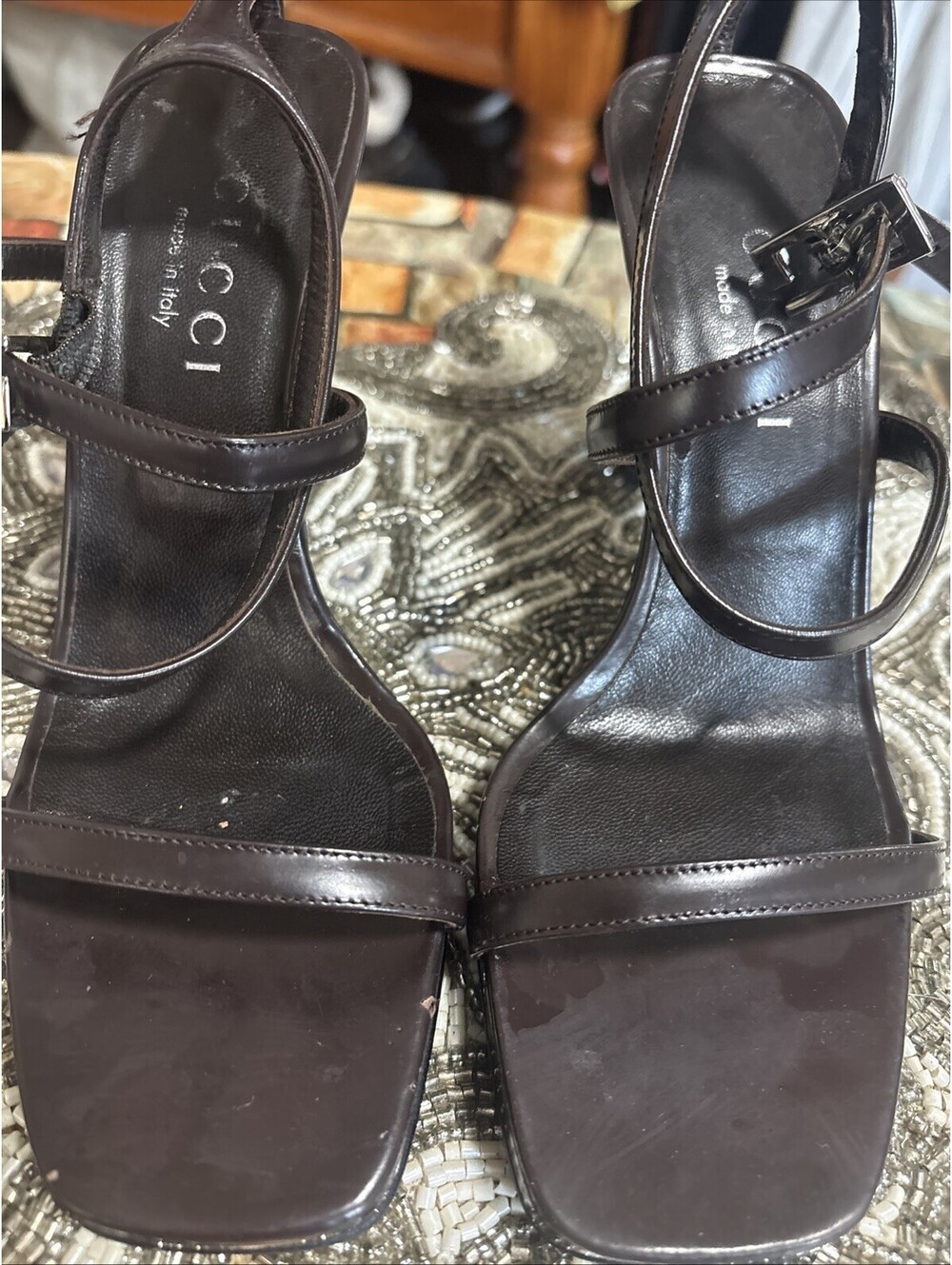 Gucci Brown Us 5/2 Women's Bottom Shoes Strappy Runway Heels